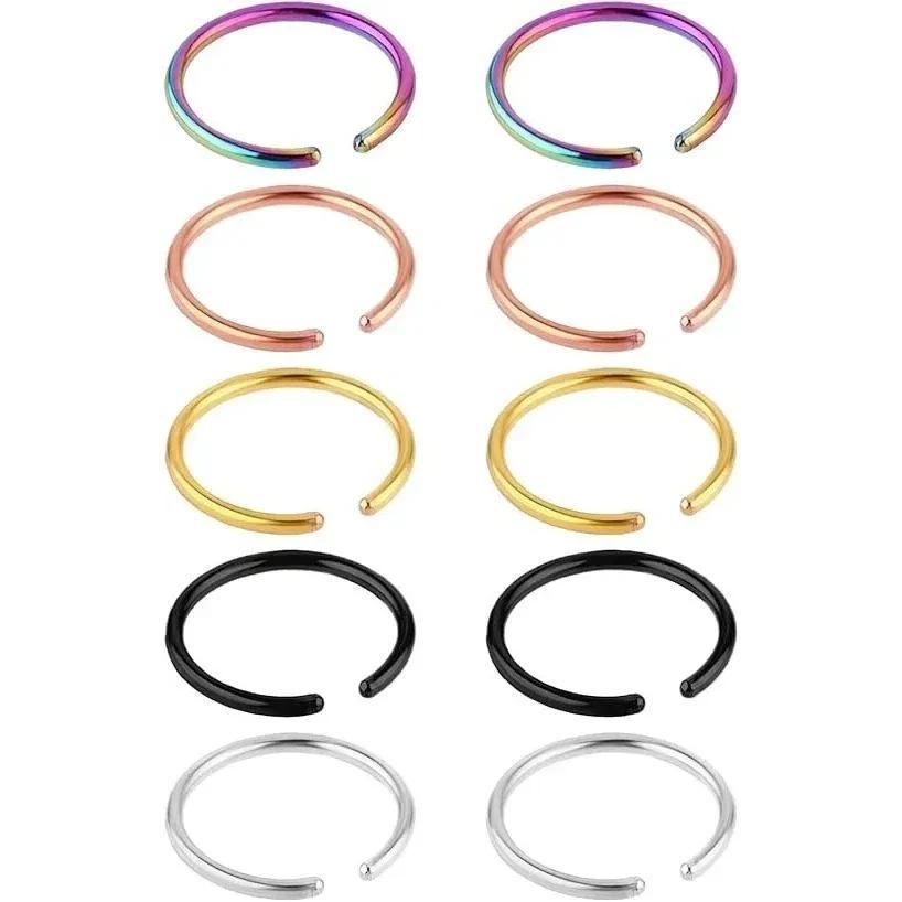 Nose Rings Set, 6pcs Stainless Steel Body Piercing Jewelry